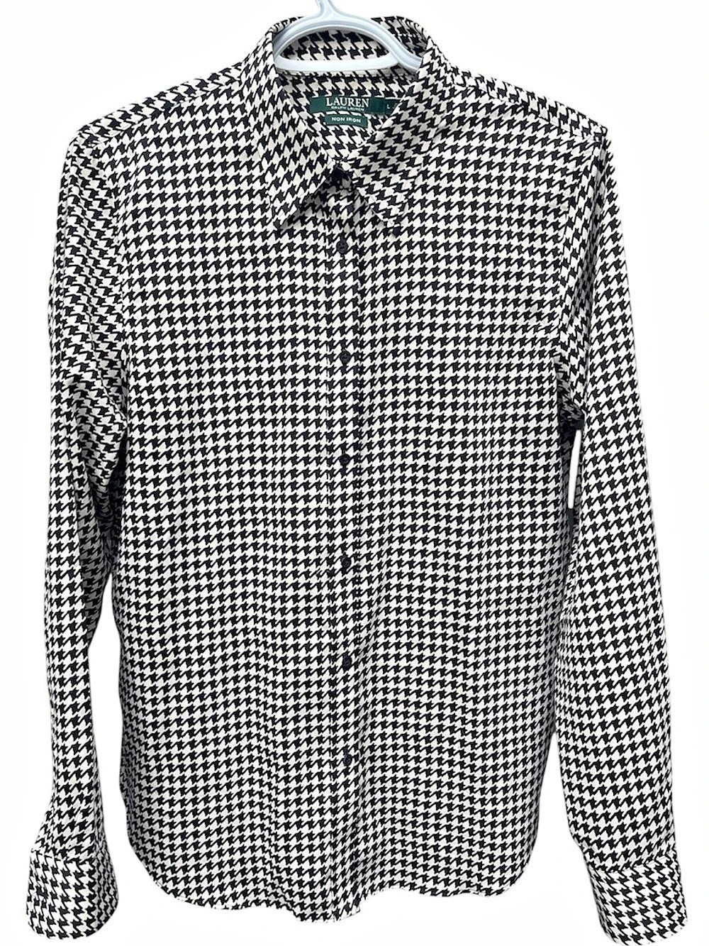 Lauren Ralph Lauren Houndstooth Button Down Shirt in Black & White Size Large
